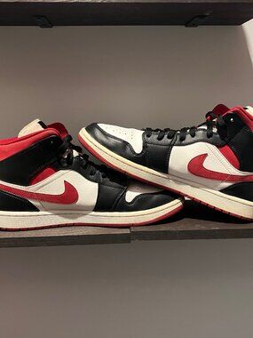 Air Jordan 1 Mid Black Gym red and white 100% authentic